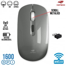 Mouse sem Fio Recarregável 1600Dpi M-W80GY C3 Tech - Cinza